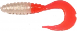 Приманка силиконовая Твистер №5 двухцветная (037, Прозрачный с блестками/Красный хвост)
